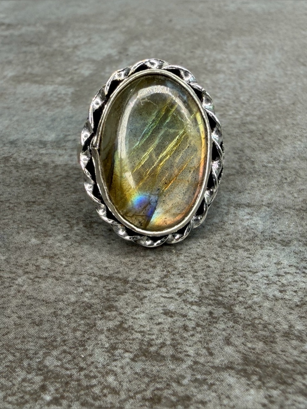 Boho Vintage Women Jewelry Ring Size 8.5 Silver 925 Overlay Labradorite Stone